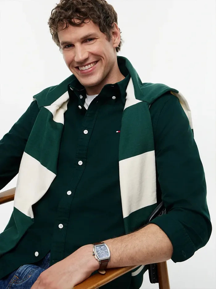 Camicia Uomo Tommy Hilfiger Flex button down regular fit in Cotone Verde cod. MW0MW35774 MBP, foto 3 di 4