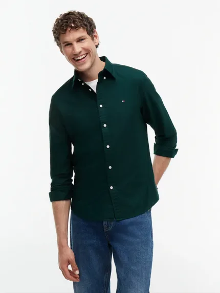 Camicia Uomo Tommy Hilfiger Flex button down regular fit in Cotone Verde cod. MW0MW35774 MBP