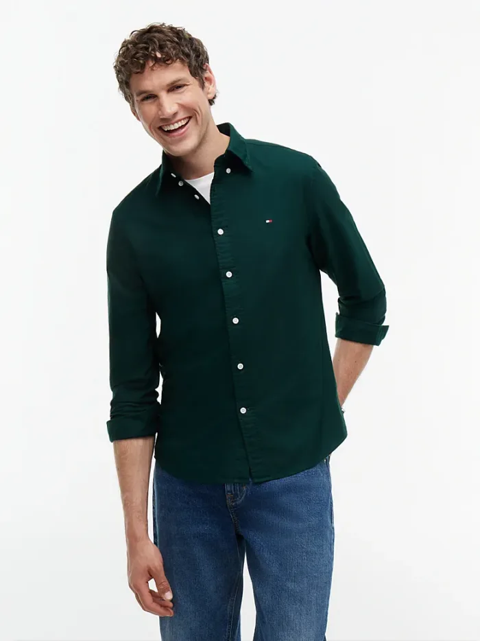 Camicia Uomo Tommy Hilfiger Flex button down regular fit in Cotone Verde cod. MW0MW35774 MBP, foto 1 di 4