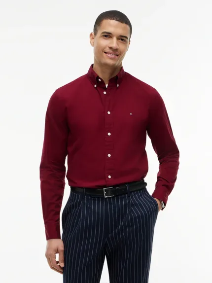 Camicia Uomo Tommy Hilfiger Flex button down regular fit in Cotone Bordeaux cod. MW0MW37550 VLP