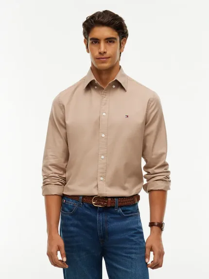 Camicia Uomo Tommy Hilfiger Flex regular fit in Caldo Cotone Beige cod. MW0MW35774 0F6