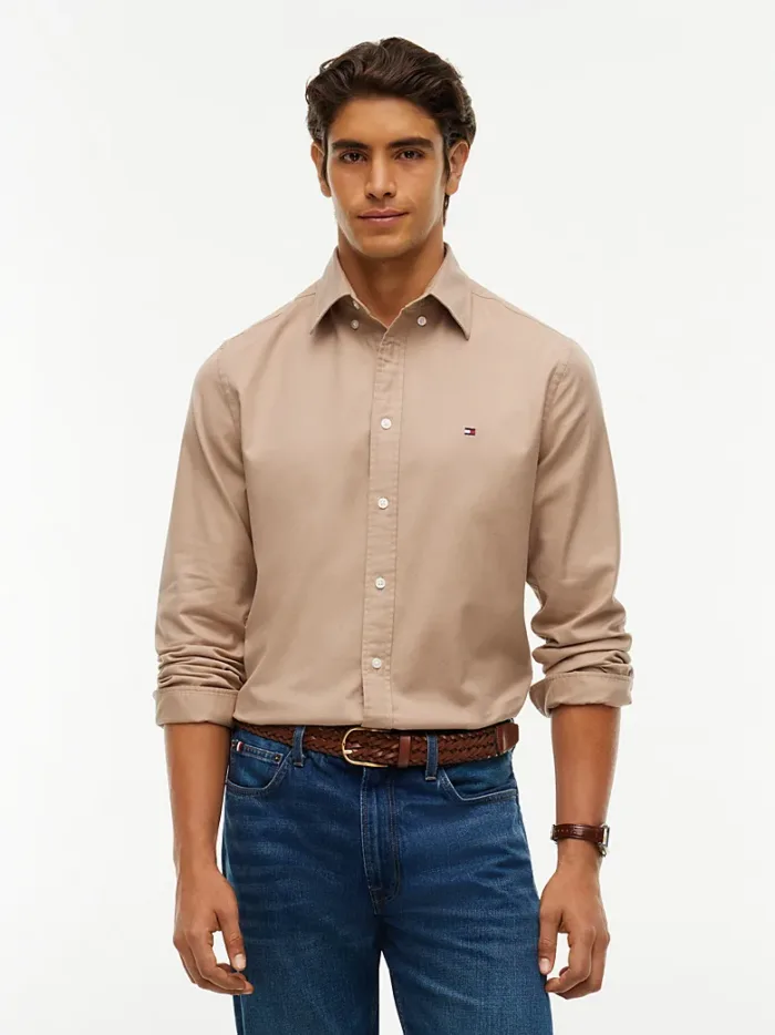 Camicia Uomo Tommy Hilfiger Flex regular fit in Caldo Cotone Beige cod. MW0MW35774 0F6, foto 1 di 4
