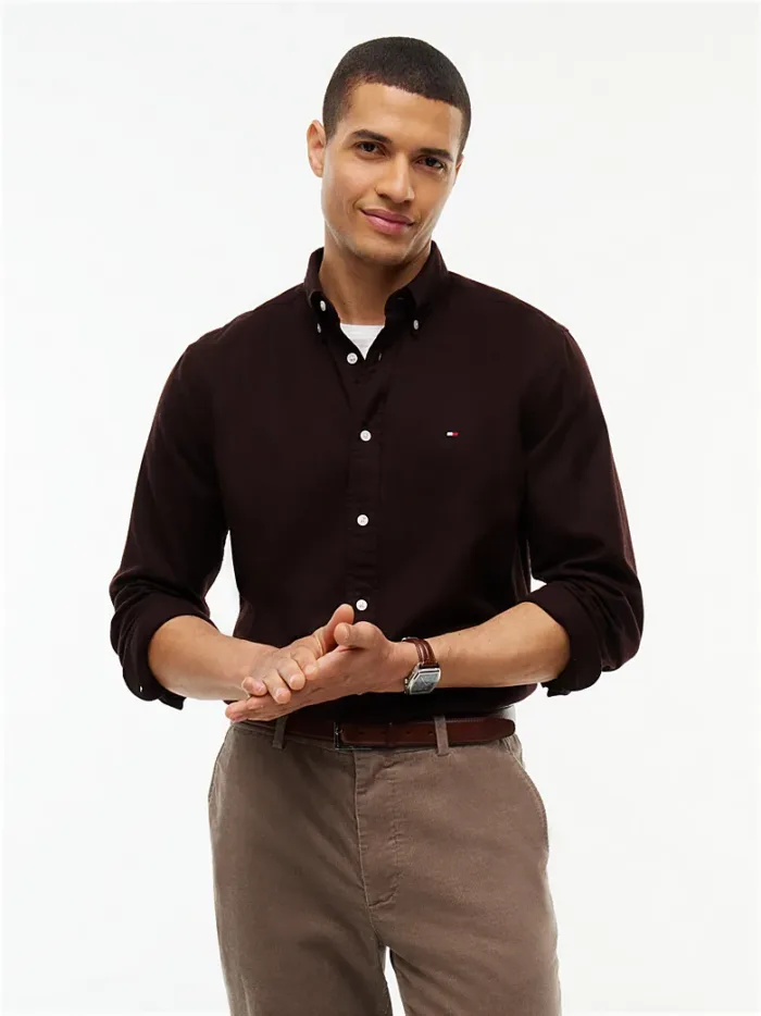 Camicia Uomo Tommy Hilfiger Flex regular fit in flanella Cioccolato cod. MW0MW40469 HJT, foto 1 di 4