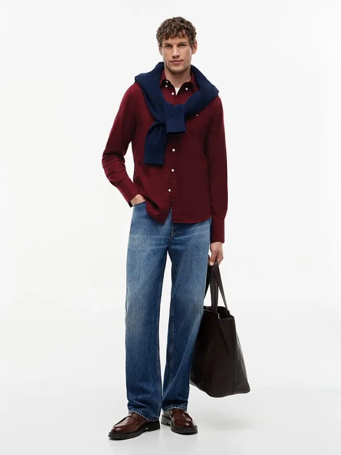 Camicia Uomo Tommy Hilfiger Flex regular fit in flanella Bordeaux cod. MW0MW40469 VLP, foto 2 di 4