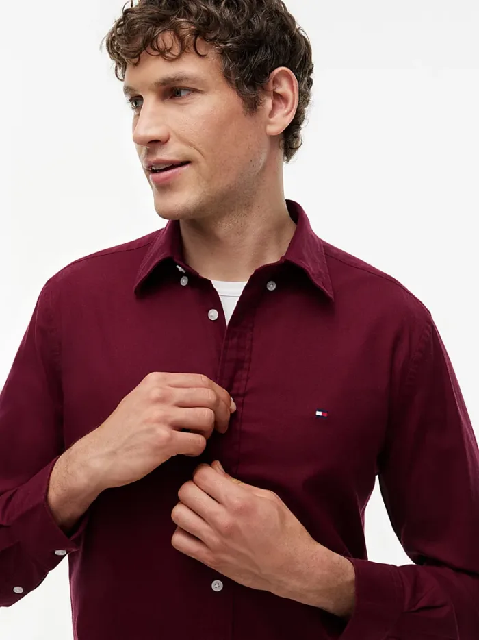 Camicia Uomo Tommy Hilfiger Flex regular fit in flanella Bordeaux cod. MW0MW40469 VLP, foto 3 di 4