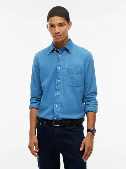 Camicia Uomo Tommy Hilfiger Flex button down regular fit in Denim cod. MW0MW44581 1A4