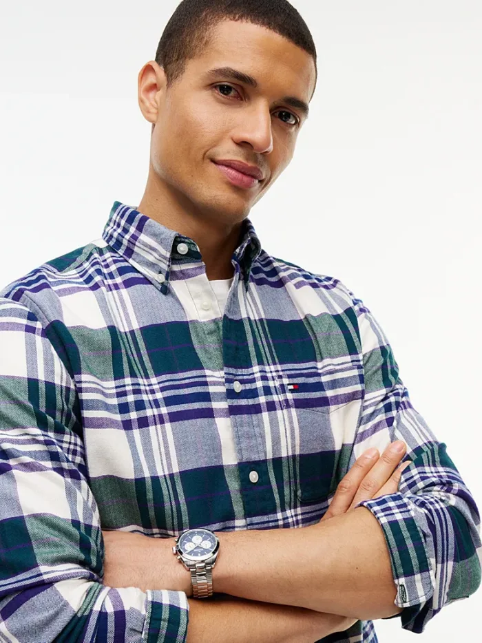 Camicia Uomo Tommy Hilfiger Flex regular fit in flanella a quadri tartan Verde cod. MW0MW44592 0N1, foto 3 di 5