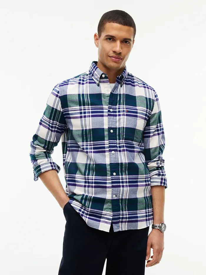 Camicia Uomo Tommy Hilfiger Flex regular fit in flanella a quadri tartan Verde cod. MW0MW44592 0N1, foto 1 di 5