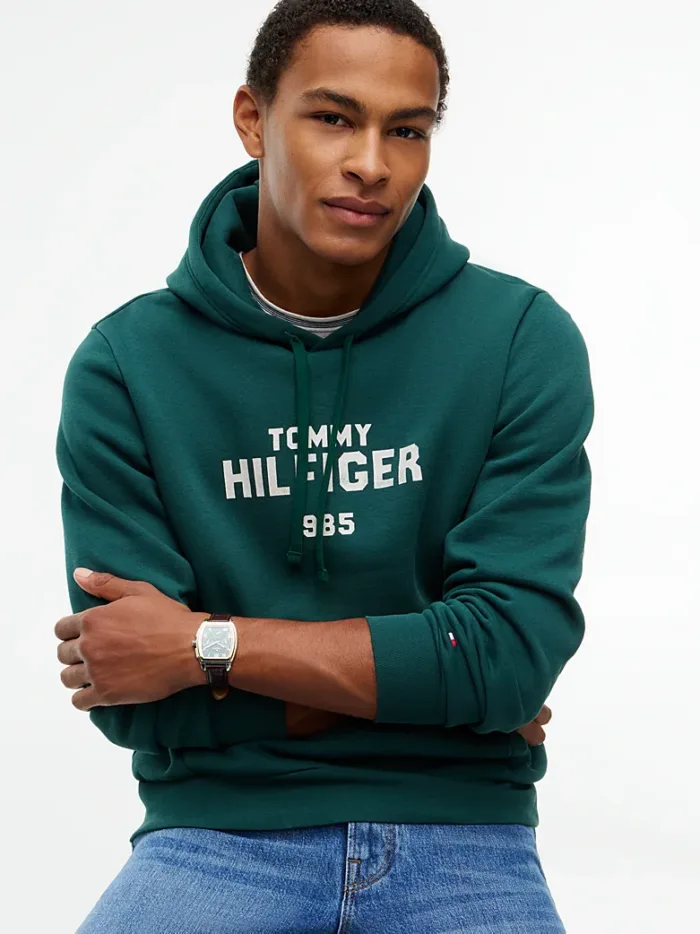 Felpa Uomo Tommy Hilfiger con cappuccio e logo ricamato Verde cod. MW0MW44937 L6K, foto 3 di 5