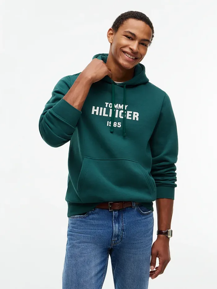 Felpa Uomo Tommy Hilfiger con cappuccio e logo ricamato Verde cod. MW0MW44937 L6K, foto 1 di 5