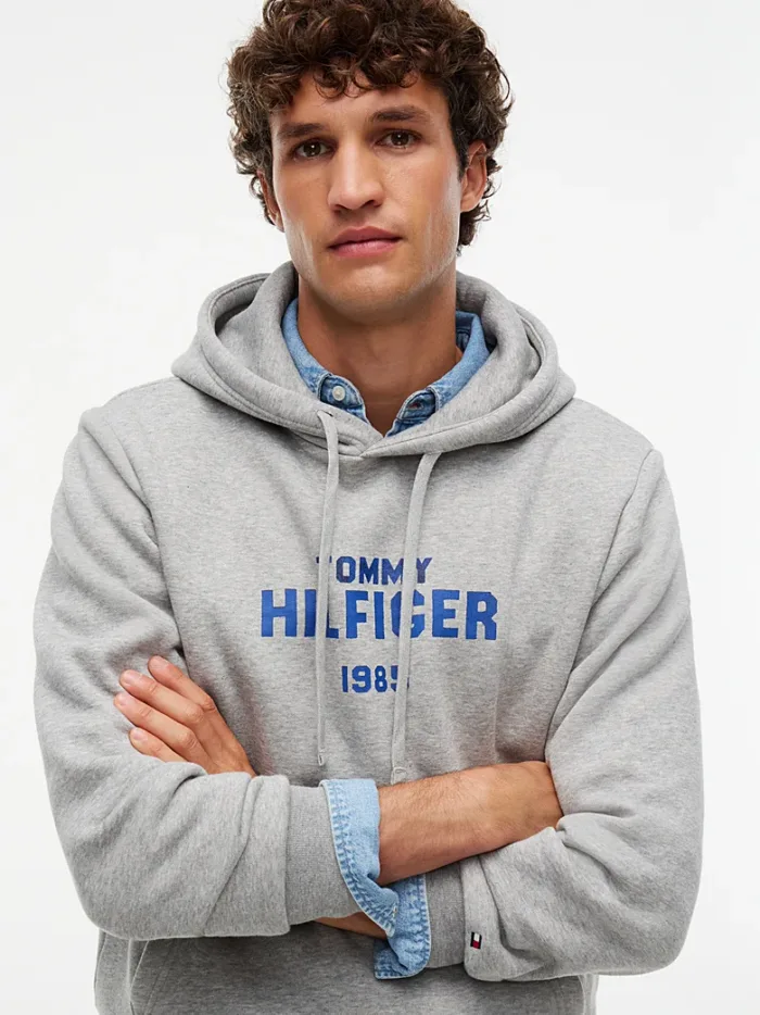 Felpa Uomo Tommy Hilfiger con cappuccio e logo ricamato Grigia cod. MW0MW44937 P01, foto 3 di 5