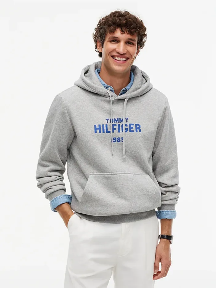 Felpa Uomo Tommy Hilfiger con cappuccio e logo ricamato Grigia cod. MW0MW44937 P01, foto 1 di 5