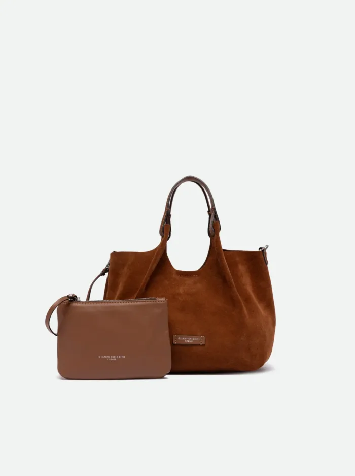 Borsa a Mano Media con Tracolla Gianni Chiarini In Camoscio Cognac art. Dua Cognac, foto 4 di 4