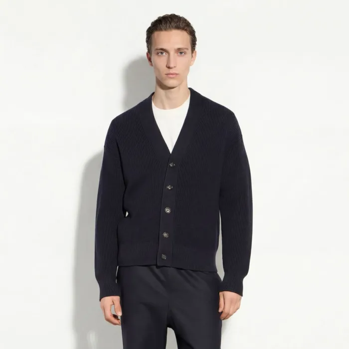 Maglia Cardigan Paolo Pecora Over Fit in Lana Merino a Costa Inglese Blu cod. 26I C1M0 A065 F004 6462, foto 3 di 5