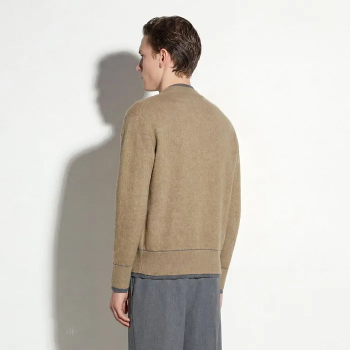Maglia Cardigan Paolo Pecora Loose Fit Bicolore in Misto Lana e Alpaca Greige e Grigio Melange cod. 26I C1M0 A058 F007 U181, foto 4 di 5