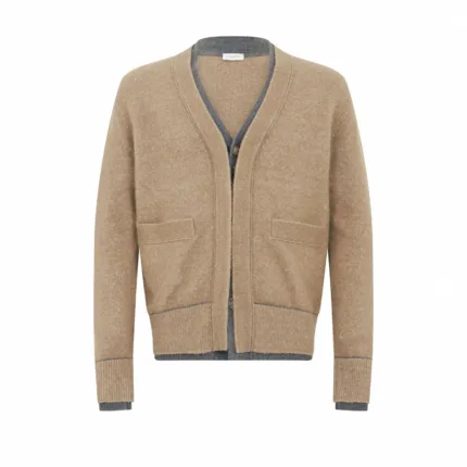 Maglia Cardigan Paolo Pecora Loose Fit Bicolore in Misto Lana e Alpaca Greige e Grigio Melange cod. 26I C1M0 A058 F007 U181